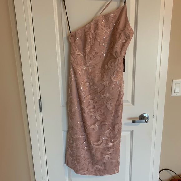 NWT Vera Wang Blush Pink Asymmetric Sequined Lace Cocktail Dress, 12 - Picture 4 of 8